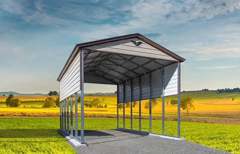 photo of a metal car canopy with a vertical roof design